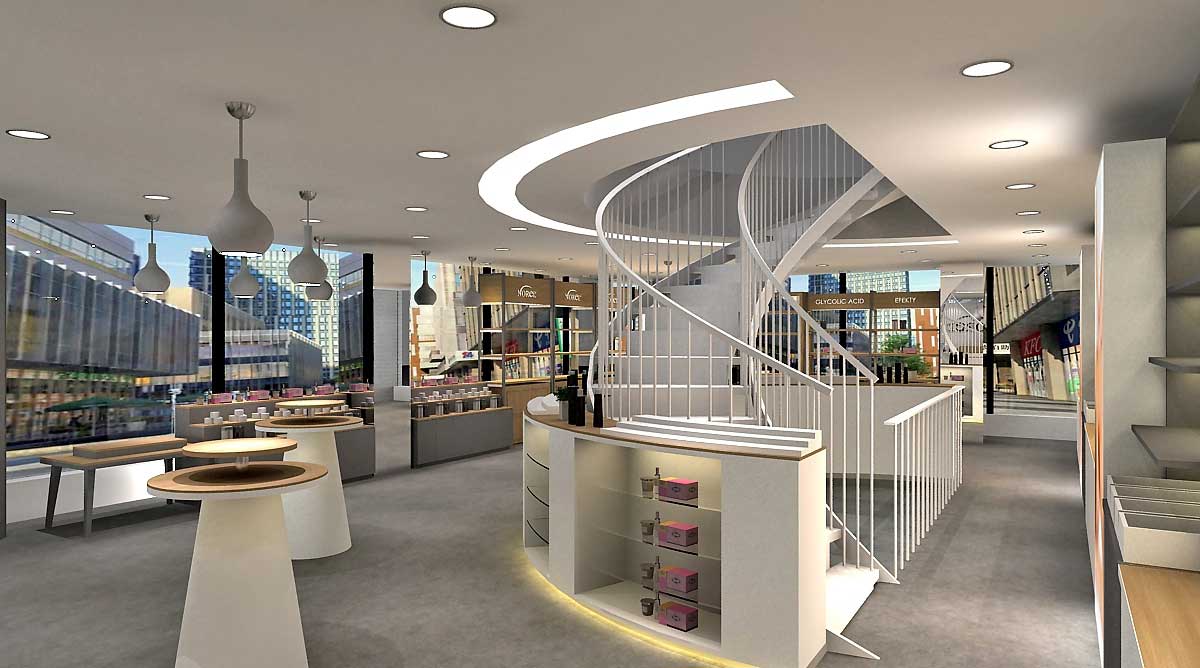 90平米化妝品專(zhuān)賣(mài)店裝修設(shè)計(jì)效果圖