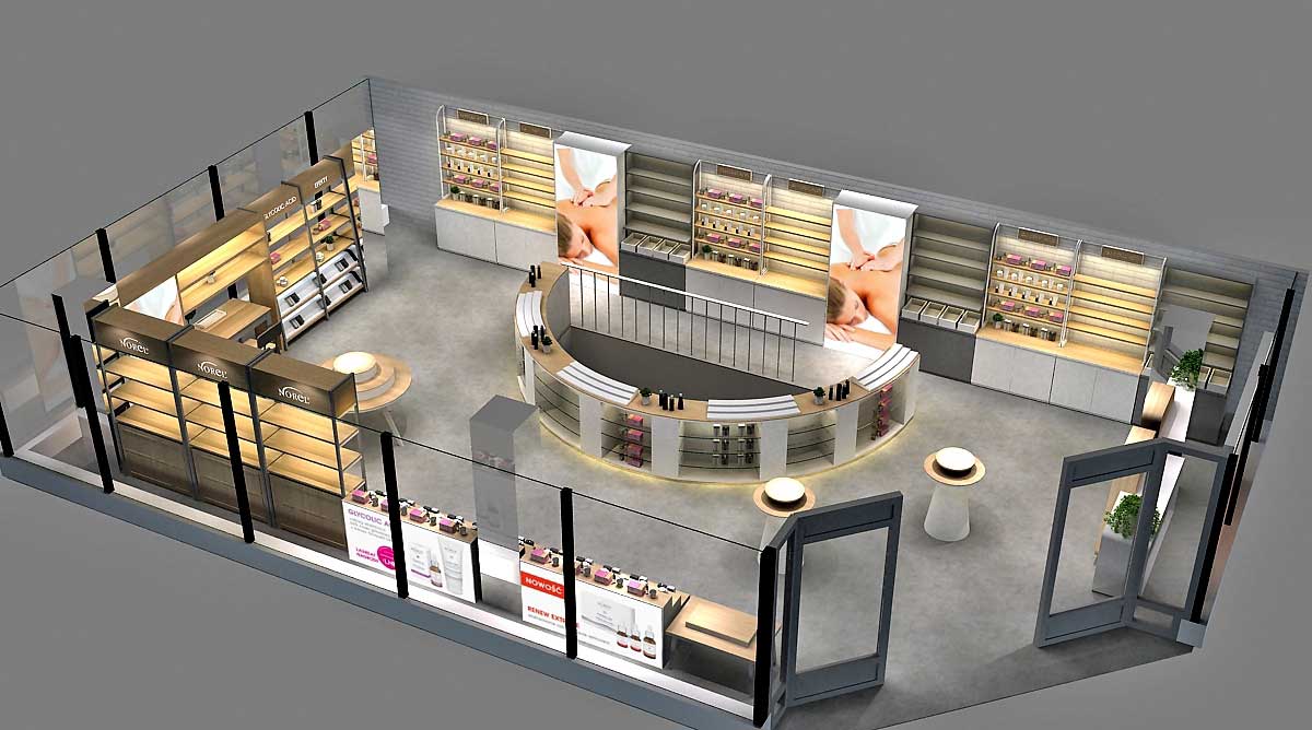 90平米化妝品專(zhuān)賣(mài)店裝修設(shè)計(jì)效果圖