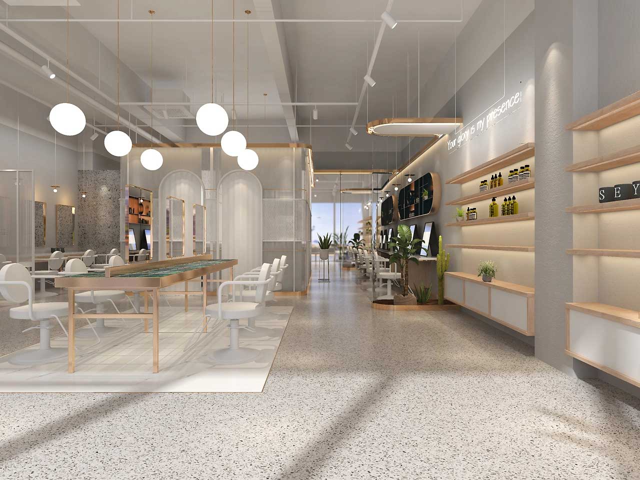 125平米鄭州美容美發(fā)店面裝修設(shè)計(jì)效果圖