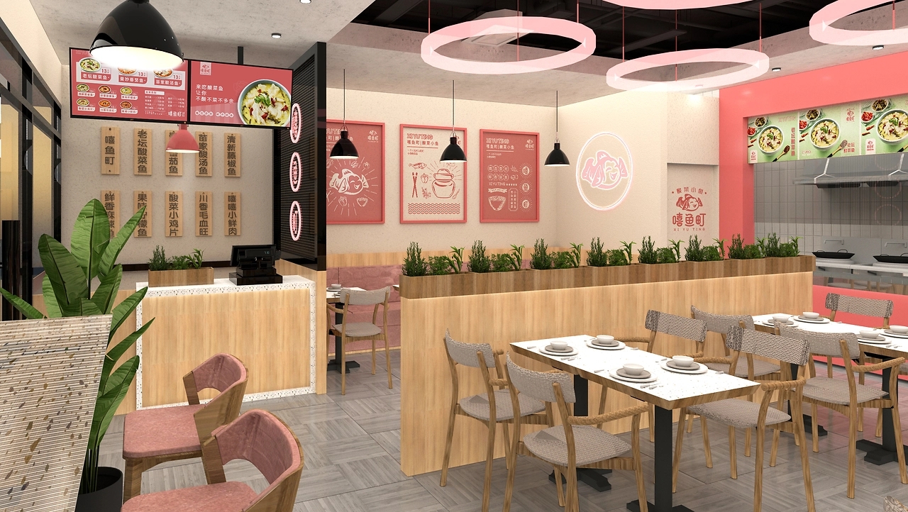 140平米酸菜魚餐館裝修設(shè)計(jì)效果圖