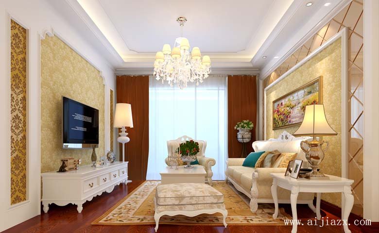 明亮大方的簡歐風(fēng)格一居室客廳裝修效果圖